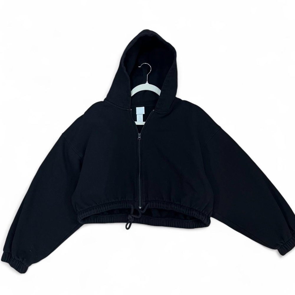 H&M Cropped Zip-Up Hoodie - Black